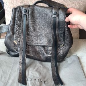 All Saints Leather Metallic Black Backpack